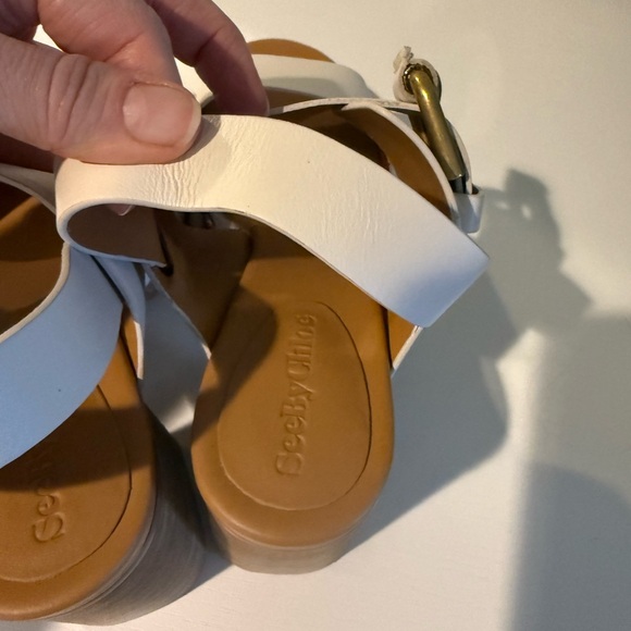 See By Chloe White and Tan Block Platform Sandals - Picture 4 of 6